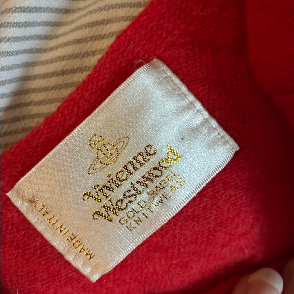Vivienne Westwood V-Neck Sweater in Vibrant Red - Picture 2 of 2